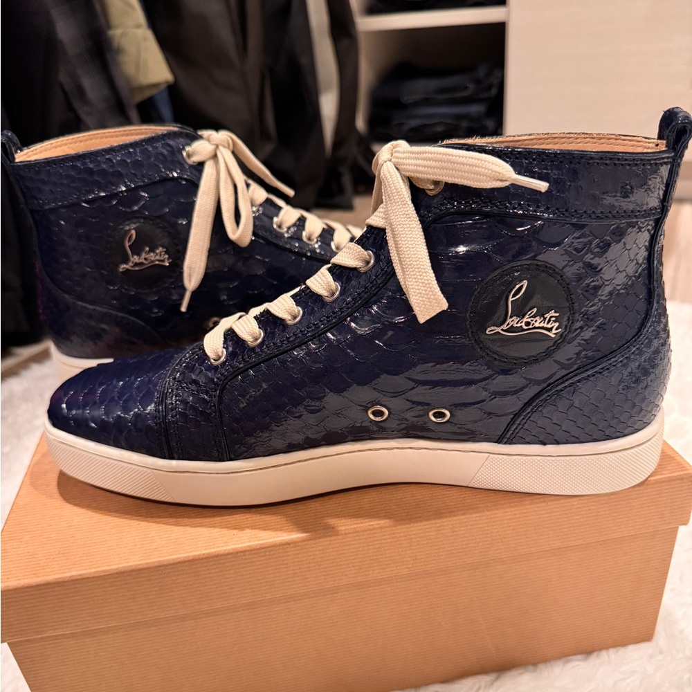 NIB LOUBOUTIN Louis Flat Python Crystal in Navy Sz44